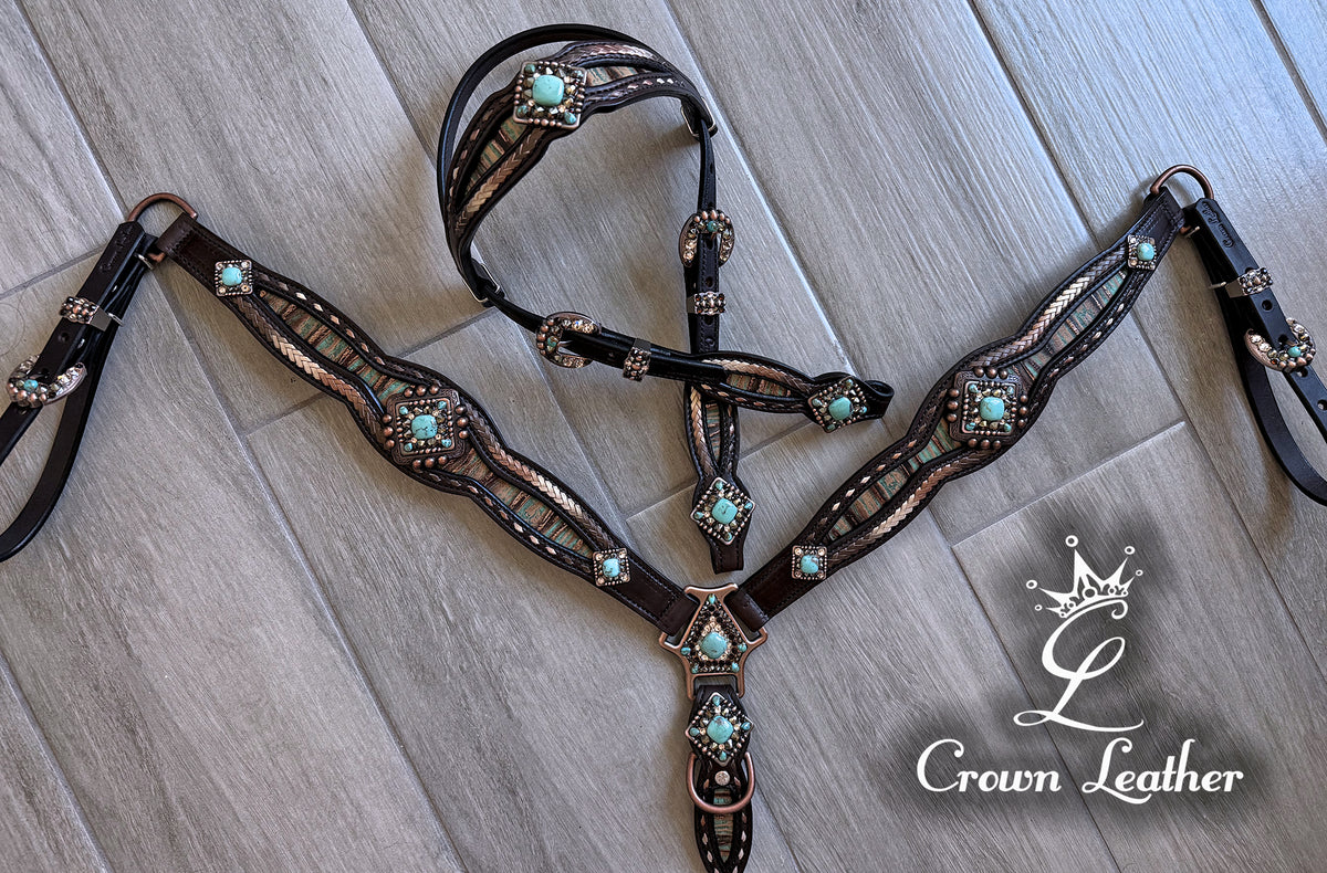 Kingman Turquoise & Brown Ombre Laced Tack Set image 5