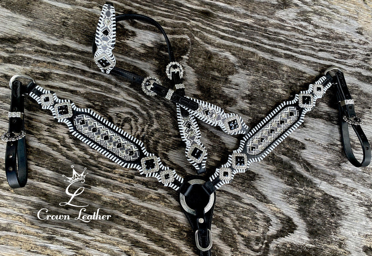 Black & White Aztec Whipstitch Tack Set image 1