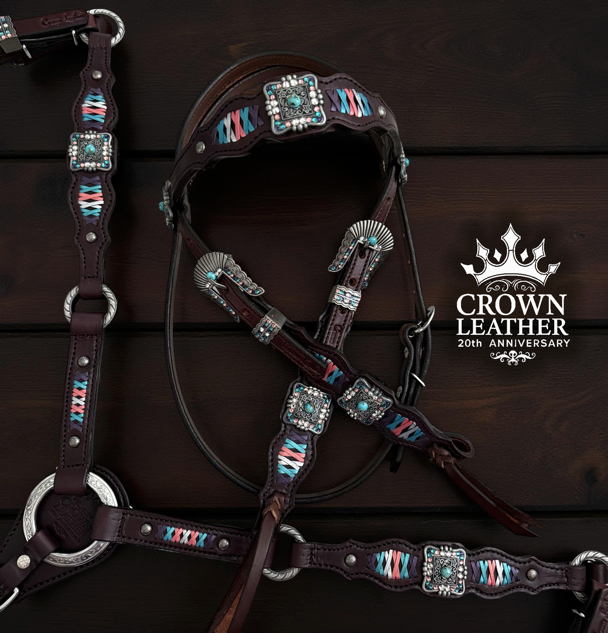 Kingman Turquoise, Coral & Purple Crystal Laced Headstall image 0