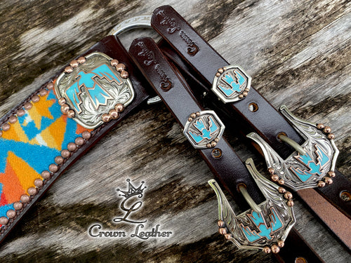 Pendleton Wool Tripping Collar with Handmade Turquoise Thunderbird Hardware image 3