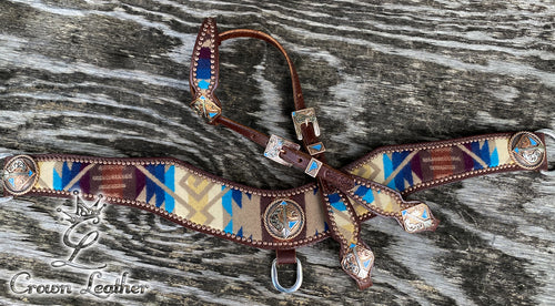 Tan Multi Color Pendleton Wool Tripping Collar Set image 2