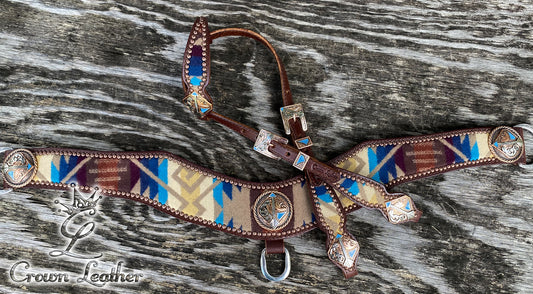 Tan Multi Color Pendleton Wool Tripping Collar Set image 2