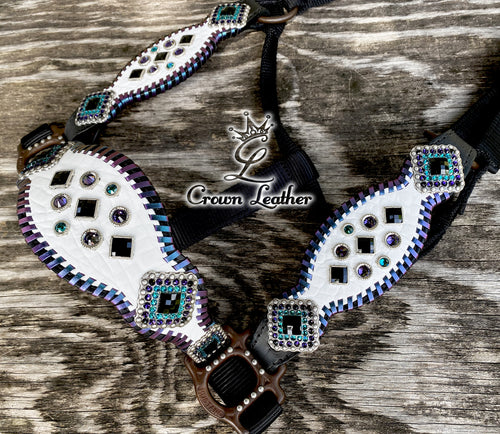 2016 White Purple & Teal Color Shifting Whipstitch Halter image 1