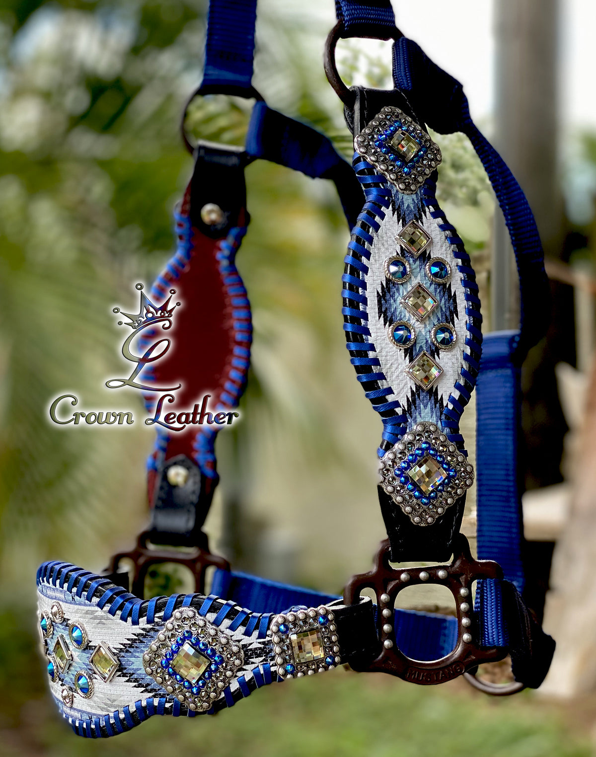 2016 Style Black Blue & White Navajo Whipstitch Halter image 1