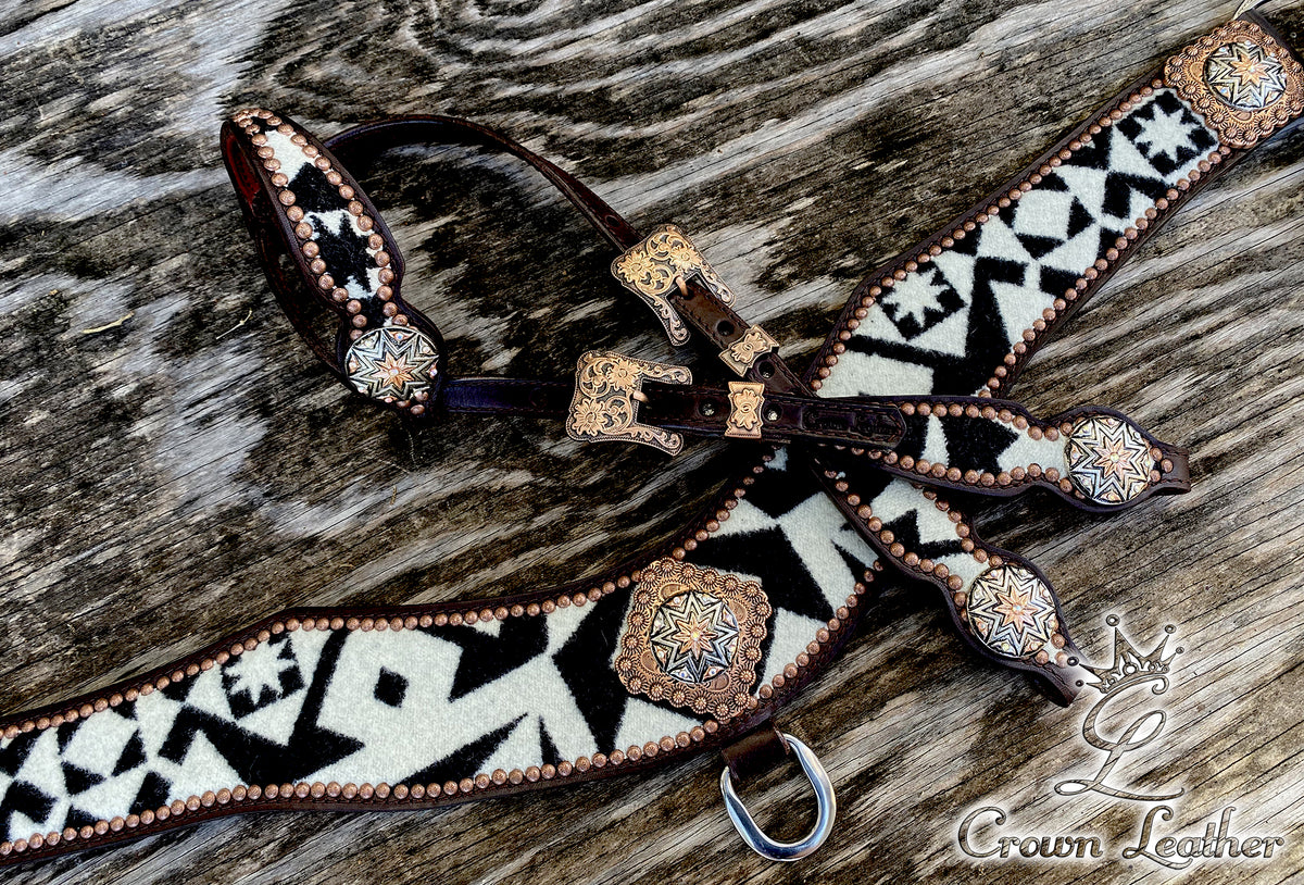 White & Black Pendleton Wool Tripping Collar & Headstall image 0
