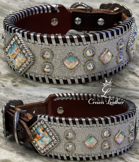 Silver Ice Whipstitch Dog Collar 16"-19" image 0