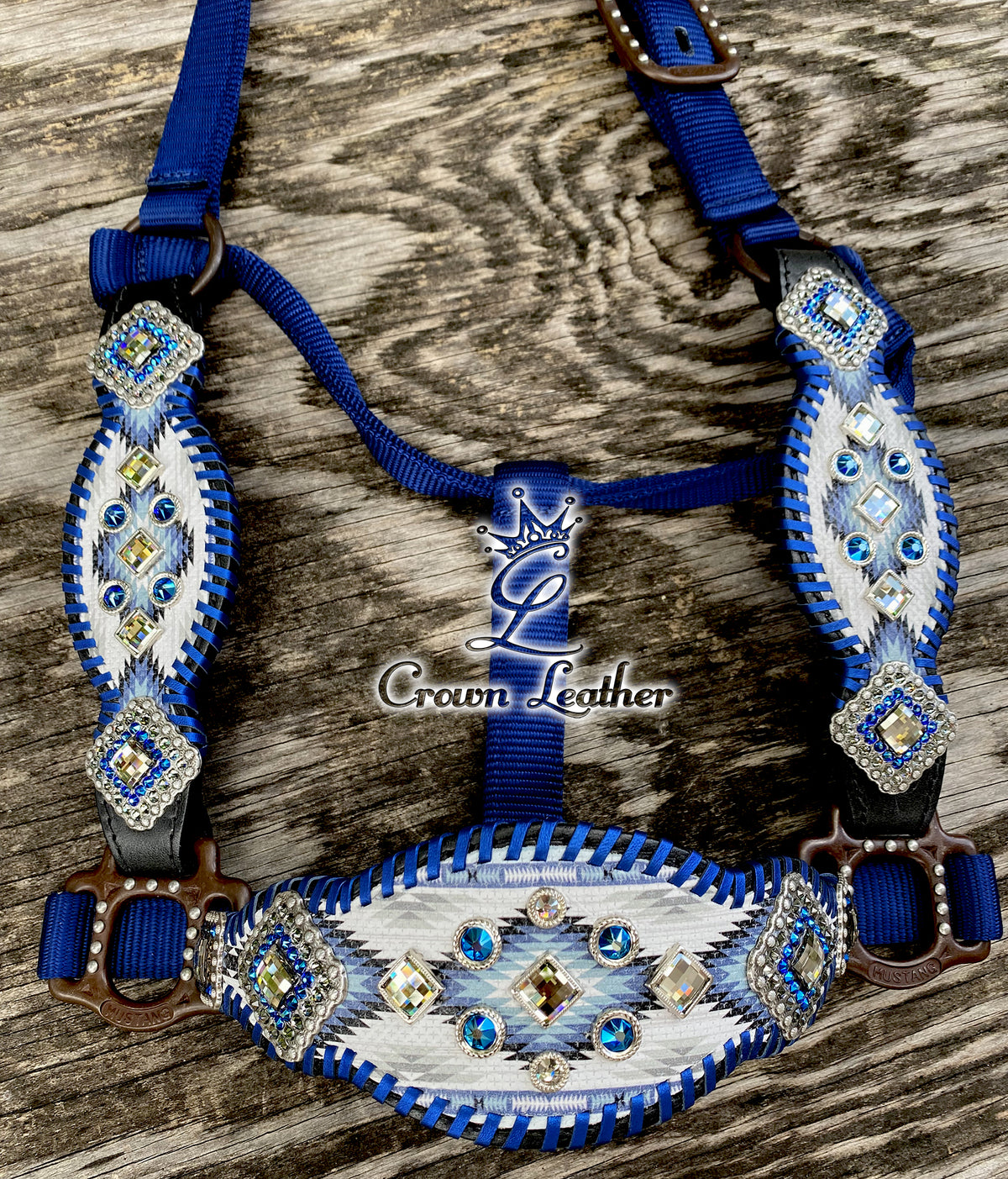 2016 Style Black Blue & White Navajo Whipstitch Halter image 2