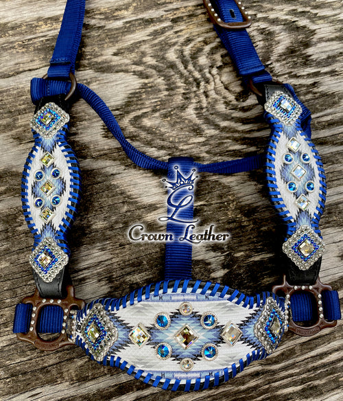 2016 Style Black Blue & White Navajo Whipstitch Halter image 2