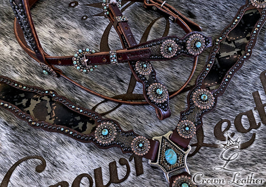 Turquoise Bronze Python Crystal Tack Set image 2