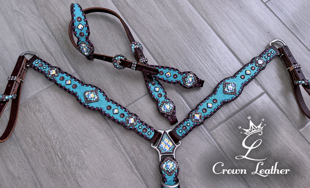 Turquoise Sparkle & Metallic Purple Tack Set image 1