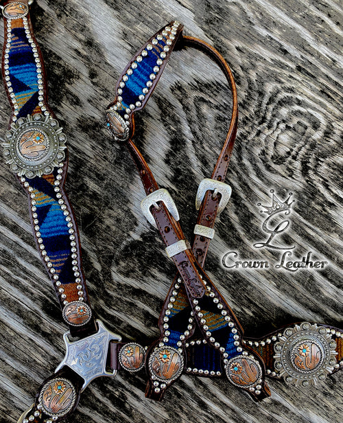 2014-1 Navy Multi Color Pendleton Wool Tack Set image 0