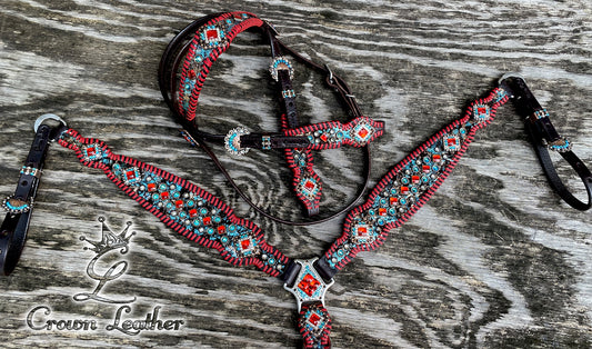 Metallic Turquoise & Red Whipstitch Set image 3