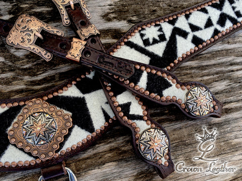 White & Black Pendleton Wool Tripping Collar & Headstall image 1