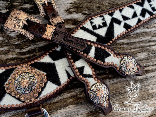 White & Black Pendleton Wool Tripping Collar & Headstall image 1