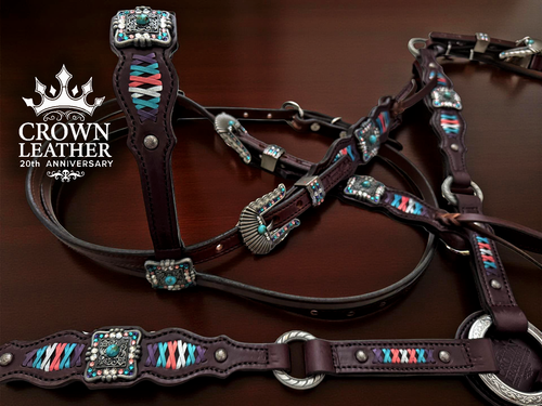 Kingman Turquoise, Coral & Purple Crystal Laced Headstall image 3