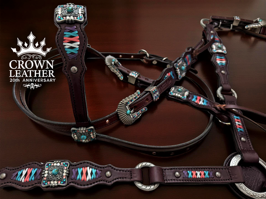 Kingman Turquoise, Coral & Purple Crystal Laced Headstall image 3