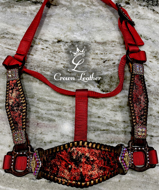 Metallic Red & Bronze Whipstitch Halter image 2