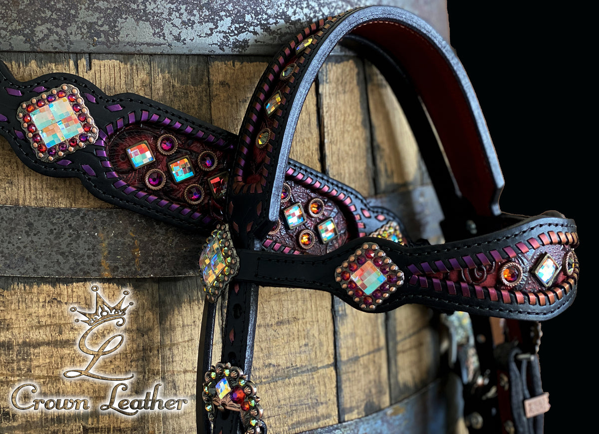 Crimson & Volcano Color Shifting Tack Set with Wide Crownpiece image 0