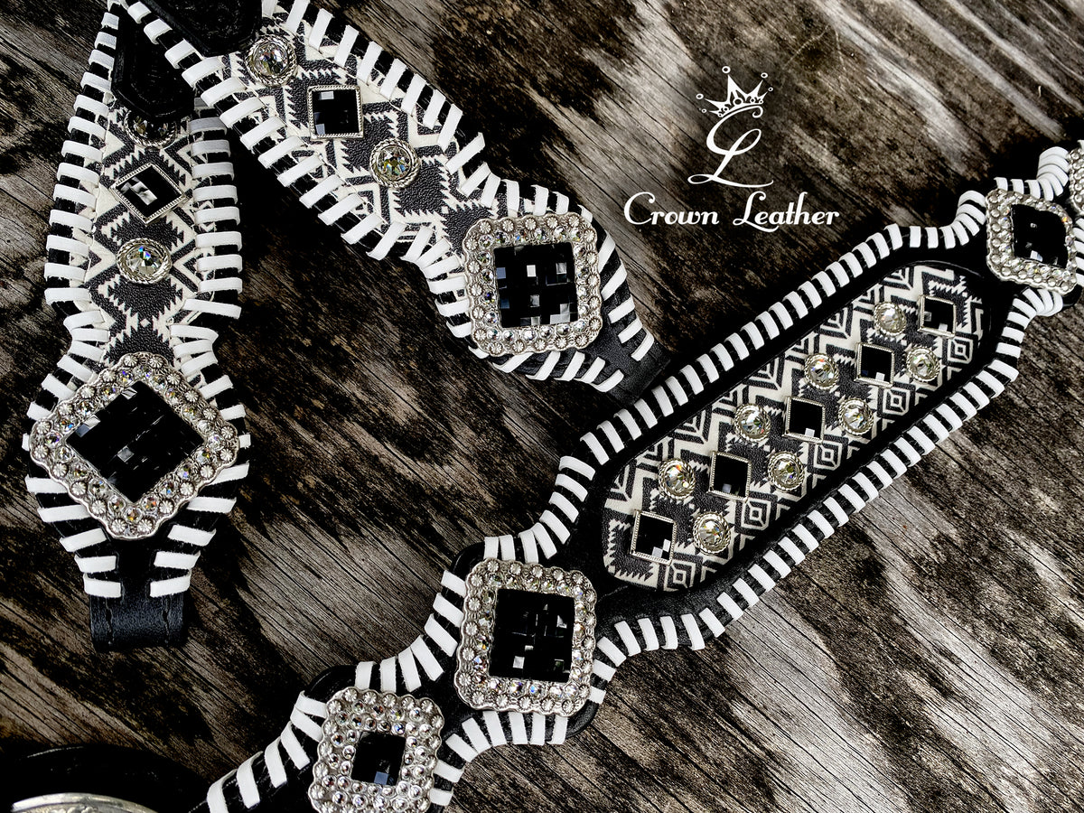 Black & White Aztec Whipstitch Tack Set image 0