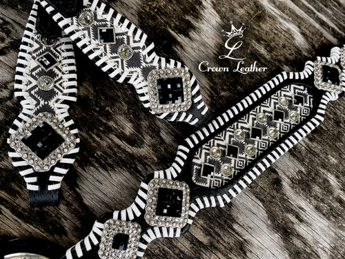 Black & White Aztec Whipstitch Tack Set image 0