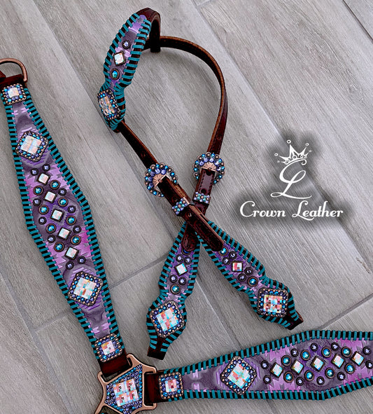 Purple Navajo & Turquoise Whipstitch Tack Set image 2
