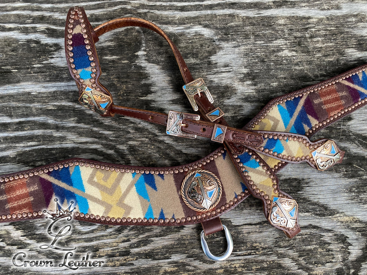 Tan Multi Color Pendleton Wool Tripping Collar Set image 0