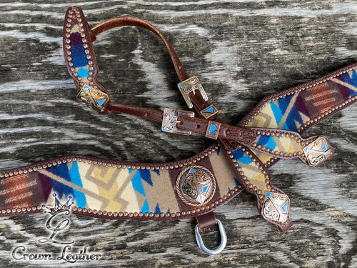 Tan Multi Color Pendleton Wool Tripping Collar Set image 0