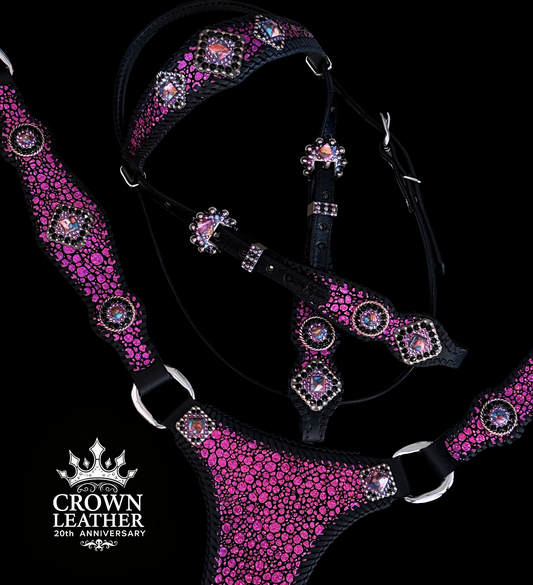Kingman Pink Dahlia Turquoise & Crystal Tack Set