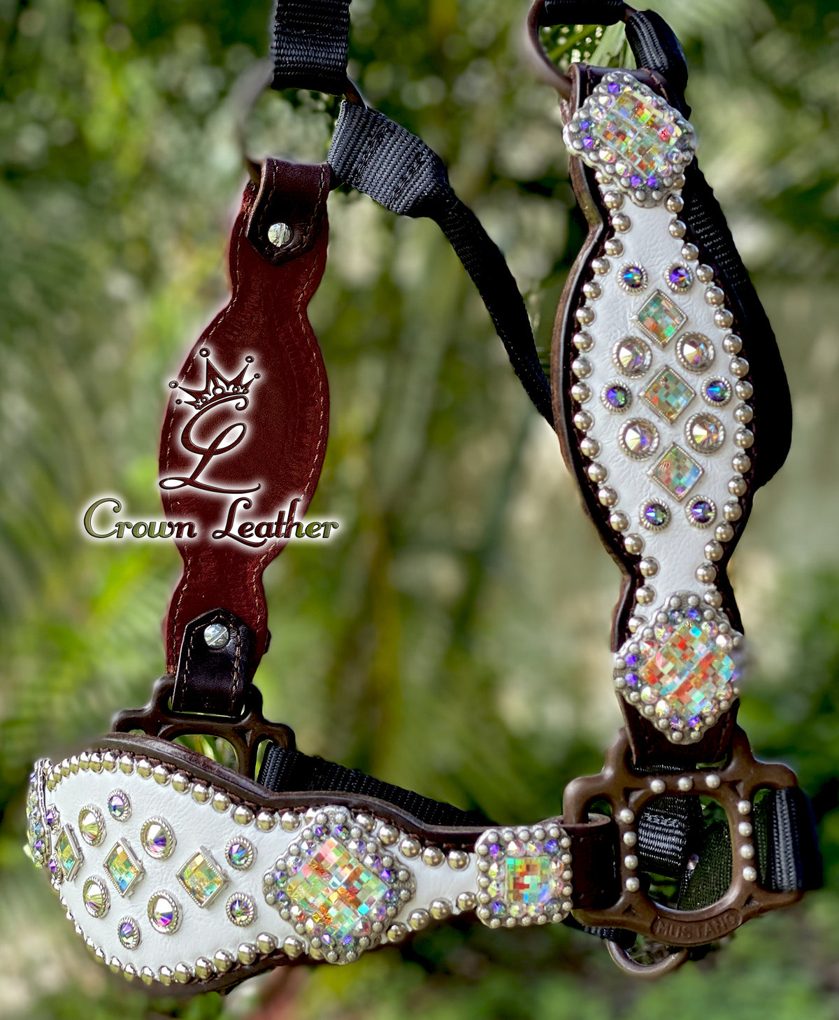 White Leather AB Crystal Halter image 0