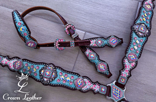 Turquoise Halo & Rose Crystal Tack Set image 3