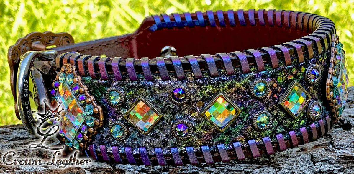 Python & Oil Slick Whipstitch Dog Collar image 0