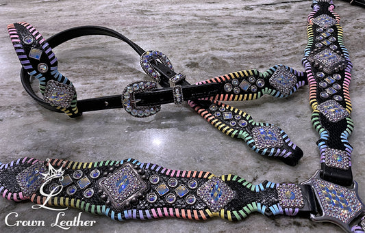 Pastel Rainbow Whipstitch Crystal Tack Set image 1