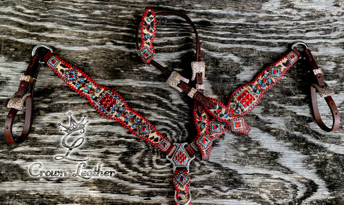 2014-1 Style Red Whipstitch Leopard Tack Set image 2