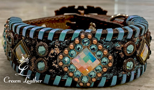 Turquoise Metallic Whipstitch Dog Collar 10"-13" image 0
