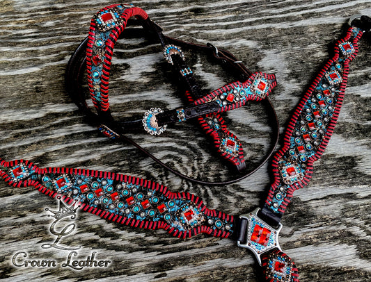 Metallic Turquoise & Red Whipstitch Set image 2