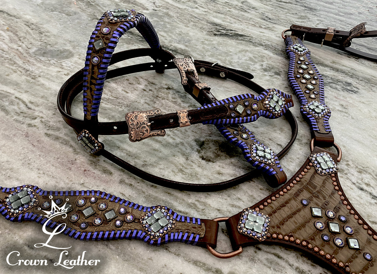 Purple & Blue Metallic Whipstitch Leather Centerplate Set image 3