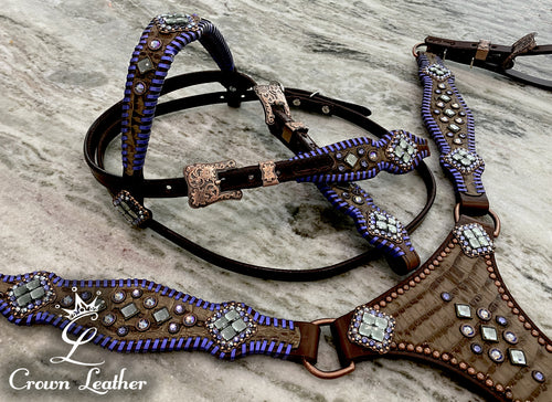 Purple & Blue Metallic Whipstitch Leather Centerplate Set image 3