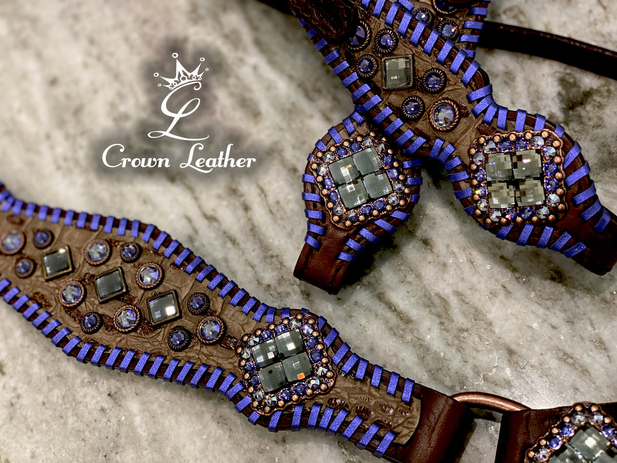 Purple & Blue Metallic Whipstitch Leather Centerplate Set image 1