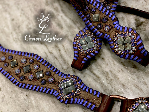 Purple & Blue Metallic Whipstitch Leather Centerplate Set image 1
