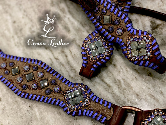 Purple & Blue Metallic Whipstitch Leather Centerplate Set image 1