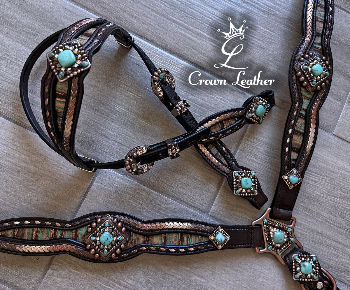 Kingman Turquoise & Brown Ombre Laced Tack Set image 4