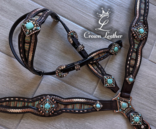 Kingman Turquoise & Brown Ombre Laced Tack Set image 4