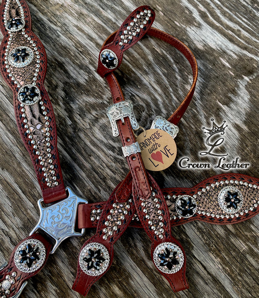 2014-1 Style Rose Gold Black Buckstitch Tack Set image 0