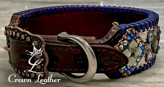 Blue Navajo Metallic Whipstitch Dog Collar 16"-19" image 1