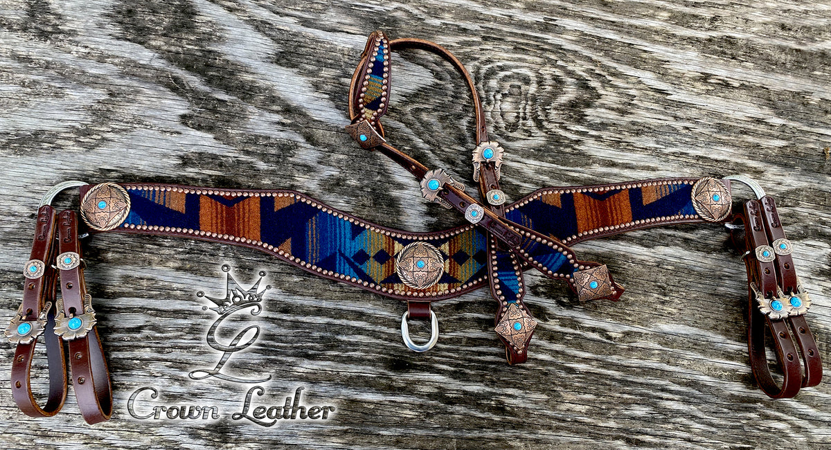 Navy Multi Color Pendleton Tripping Collar & Headstall Set image 3