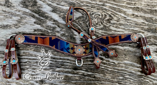 Navy Multi Color Pendleton Tripping Collar & Headstall Set image 3