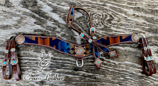 Navy Multi Color Pendleton Tripping Collar & Headstall Set image 3