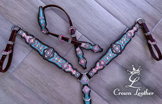 Turquoise Halo & Rose Crystal Tack Set image 2