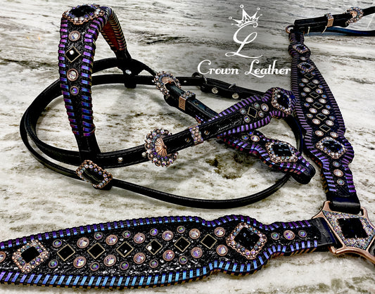 Black Starry Night Color Shifting Whipstitch & Crystal Tack Set image 0