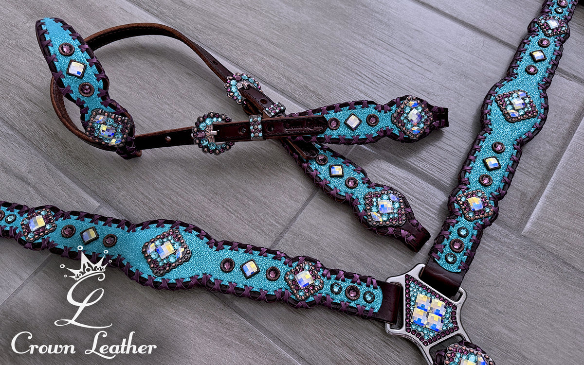 Turquoise Sparkle & Metallic Purple Tack Set image 2